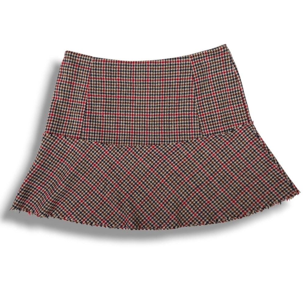 Altar'd‎ State Houndstooth Wool Blend Mini Skirt Drop Waist Tweed Flounce Hem L